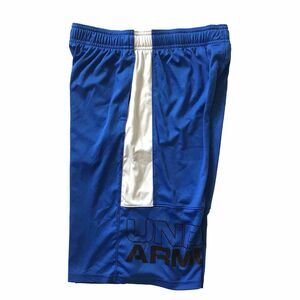 Under Armour Heatgear Loose Stunt Big Logo Shorts Boy Youth L Blue White 10" EUC